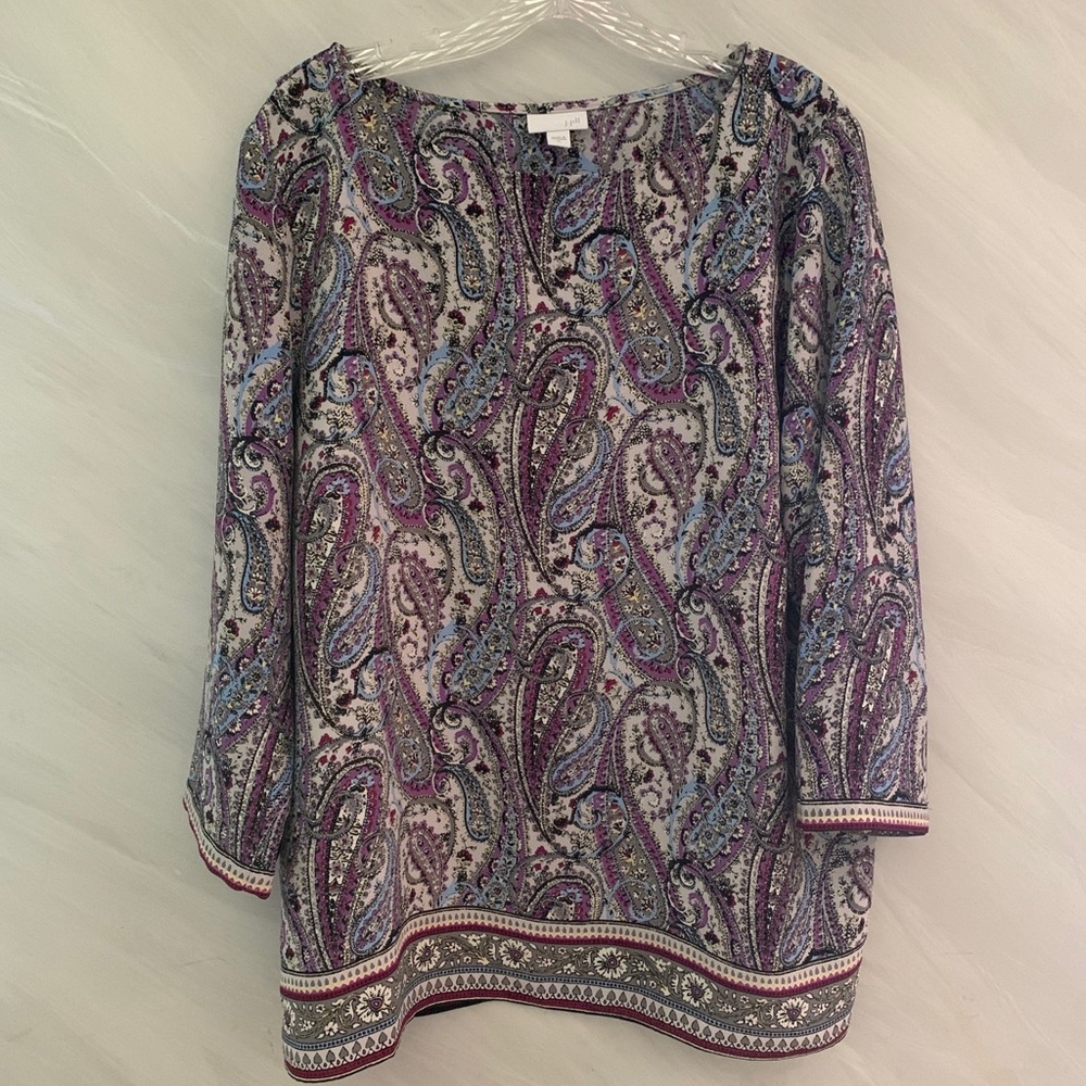 J, Jill Women's XL Multicolored Paisley 3/4 Sleeve Faux Wrap Back Blouse